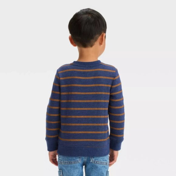 Cat & Jack Toddler Boys' Fleece Crewneck Sweatshirt Striped Size 2T  Navy - Picture 2 of 3